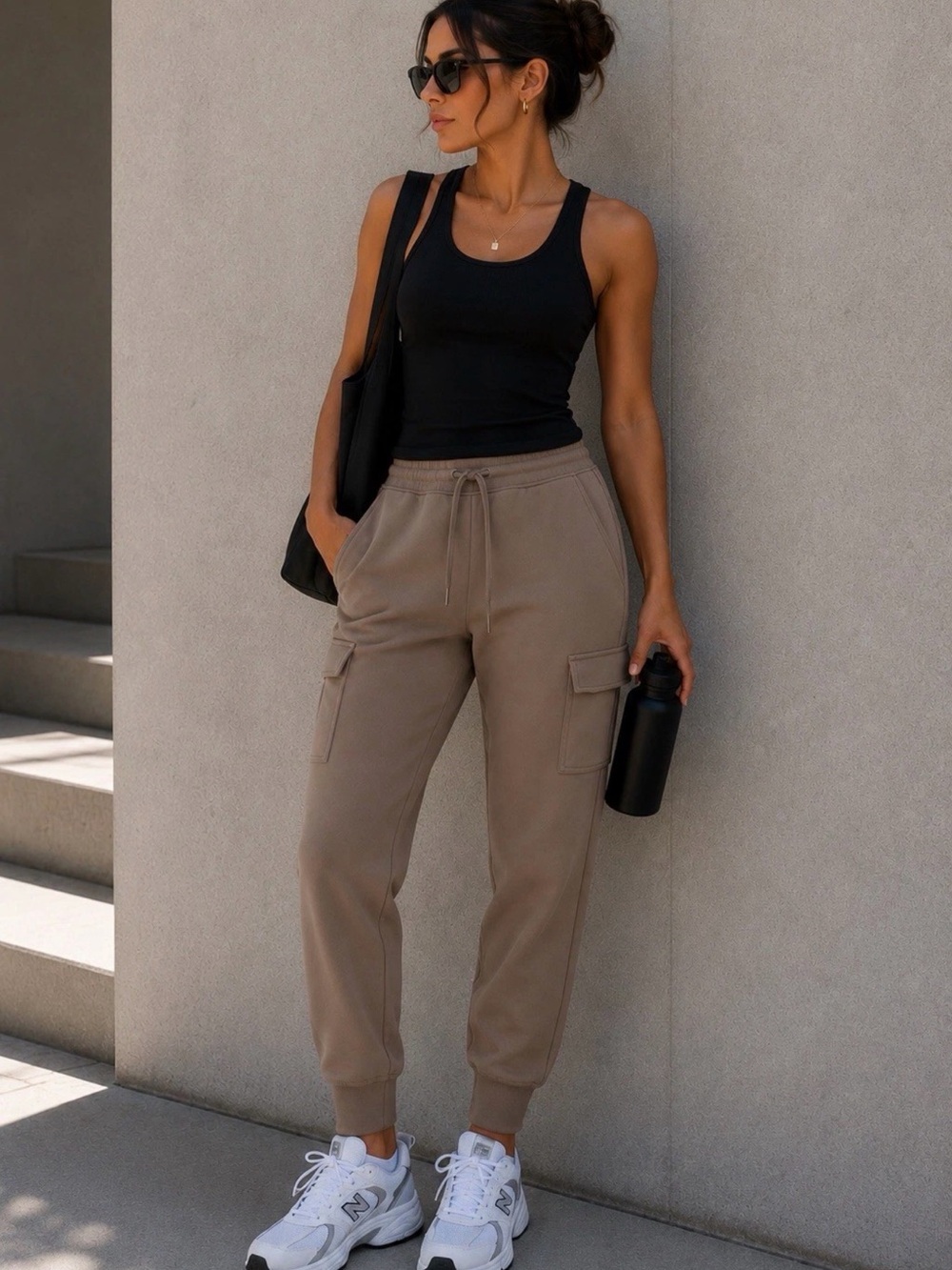 32 Degrees Heat Scuba Cargo Joggers Women's Taupe Drawstring Lounge Pants Size S